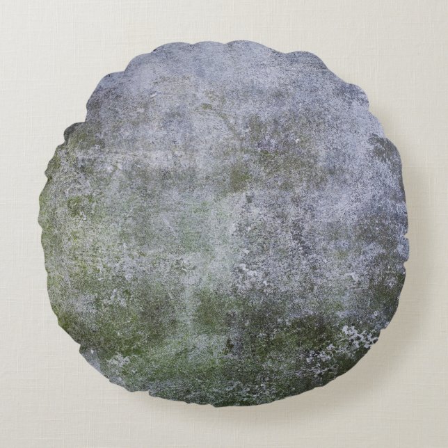 Abstract Grunge Moss Covered Concrete Wall Texture Round Pillow (Front)