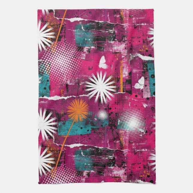 Abstract Grunge Pattern with Dandelion Kitchen Towel (Vertical)