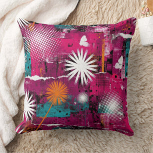 Abstract Grunge Pattern with Dandelion Throw Pillow