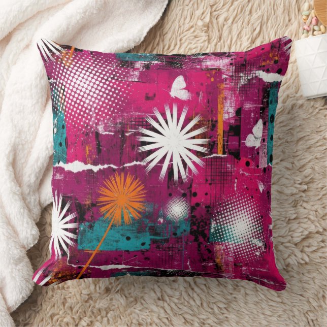 Abstract Grunge Pattern with Dandelion Throw Pillow (Blanket)