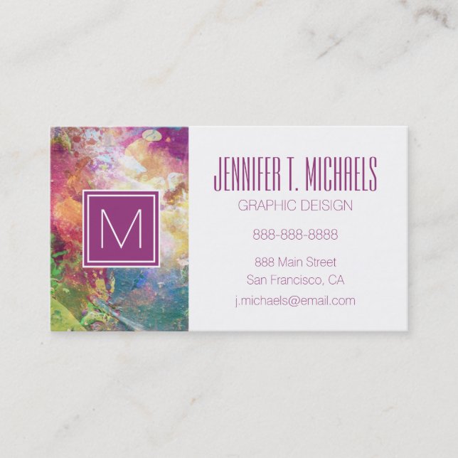 Abstract grunge texture with watercolor paint business card (Front)