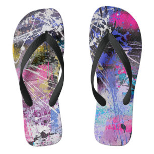 Abstract Grungy Colourful Paint Flip Flops