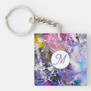 Abstract Grungy Colourful Paint Keychain