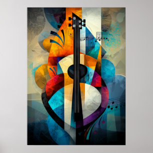 Abstract Guitar Art - Geometric Music Design Poster