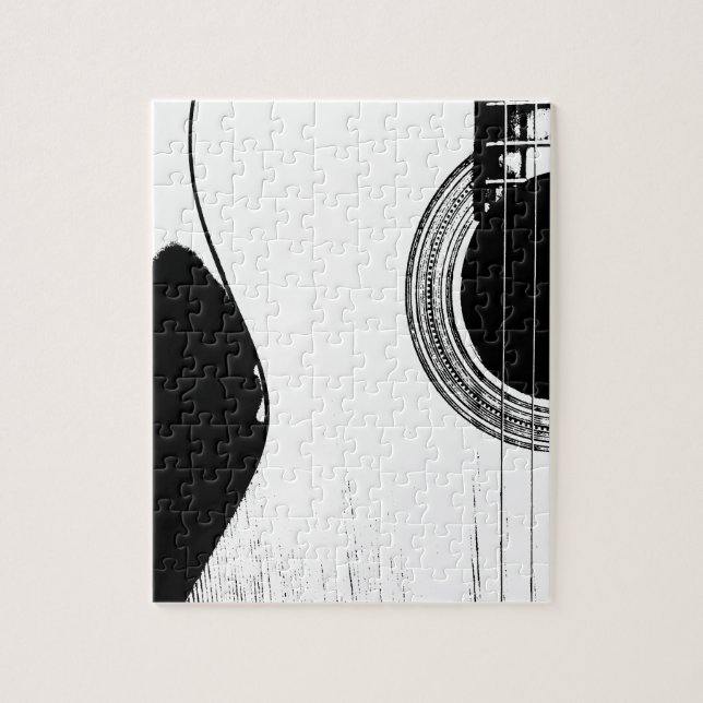 Abstract Guitar Musical Black White Jigsaw Puzzle (Vertical)