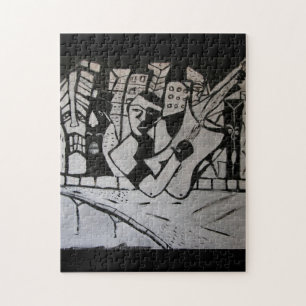 ABSTRACT GUITARIST BLACK WHITE JIGSAW PUZZLE