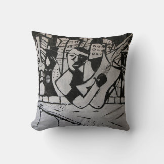 ABSTRACT GUITARIST BLACK & WHITE THROW PILLOW