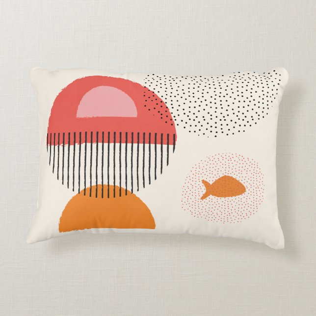 Abstract half circle Dots fish Pillow 16" x 12"  (Back)