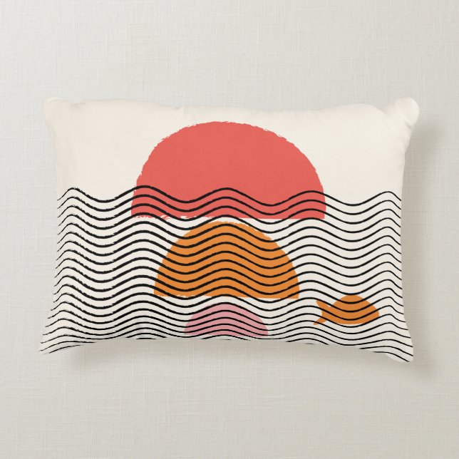 Abstract half circle waves fish Pillow2 16" x 12"  Accent Pillow (Back)