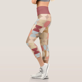 Abstract Half Circles Mod Op Fusion Art Pattern Capri Leggings