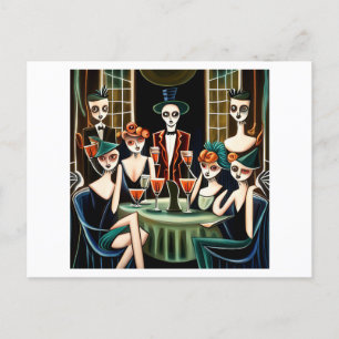 Abstract Halloween cocktail party Postcard