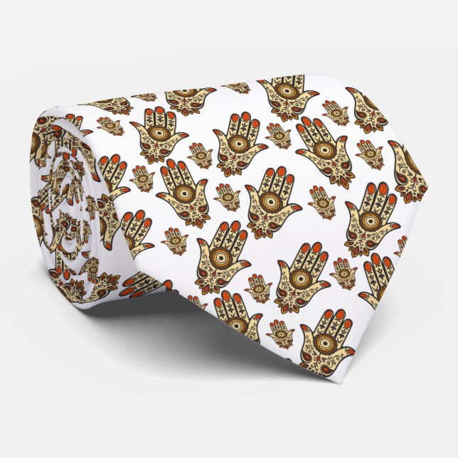 Abstract Hamsa Amulet (Hand of Fatima) Pattern Tie (Rolled)