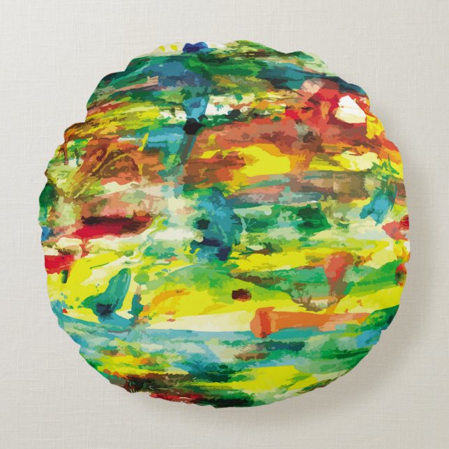  abstract hand draw oil painting composition. colo round pillow (Front)