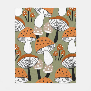 Abstract Hand Drawing Colourful Mushrooms Repeatin Fleece Blanket