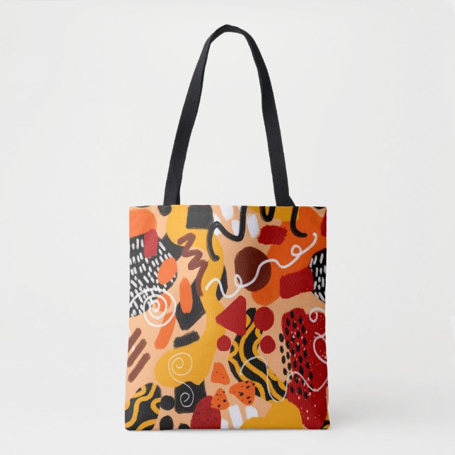Abstract Hand Drawing Geometric Shapes Brush Strok Tote Bag (Front)
