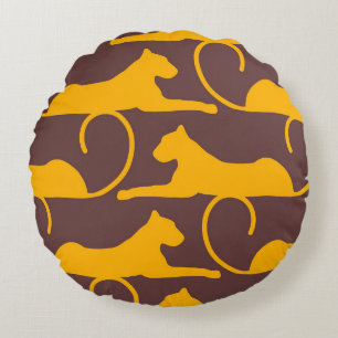 Abstract Hand Drawing Leopard Cheetah Panther Cat  Round Pillow