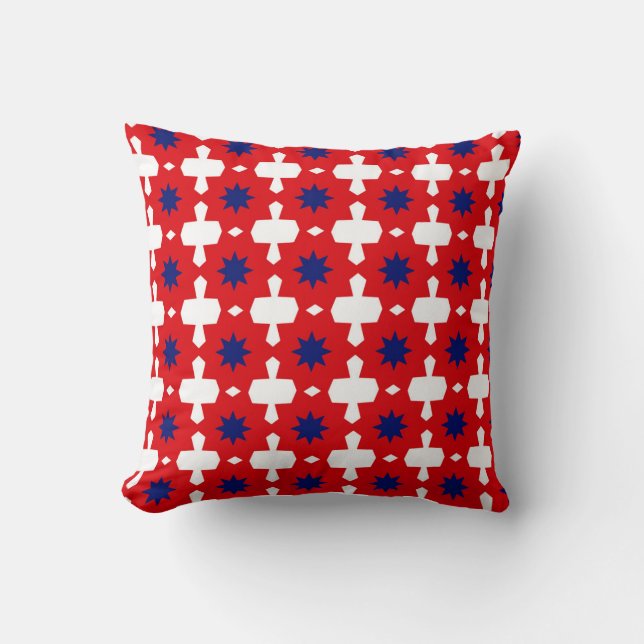 Abstract Hand Drawing Retro 70s Geometric Tile Cer Throw Pillow (Front)