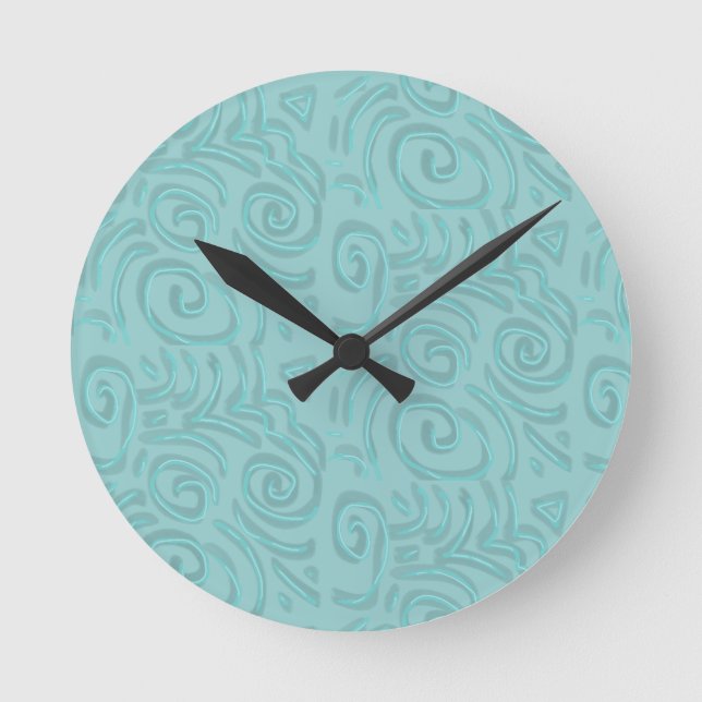 Abstract Hand Drawn Artsy Turquoise Round Clock (Front)