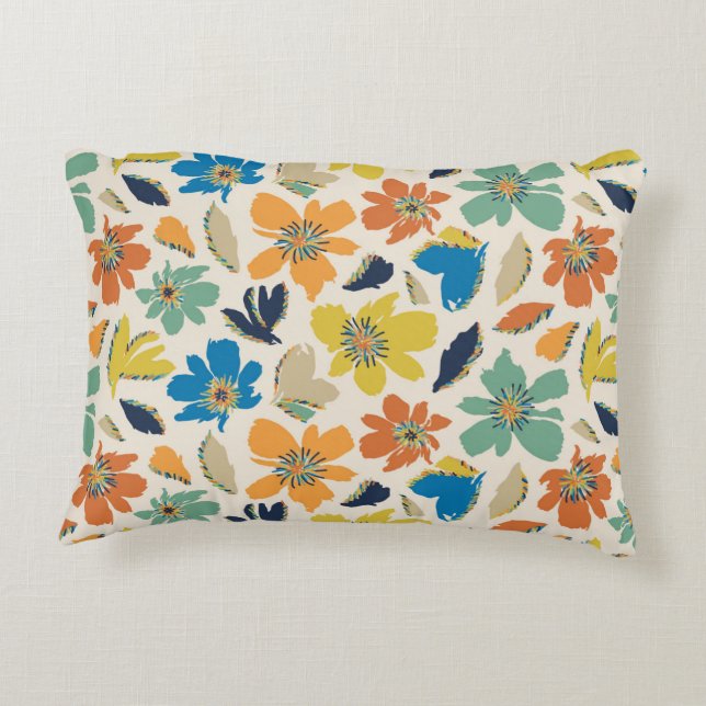 Abstract Hand-Drawn Boho Floral Pattern Accent Pillow (Back)