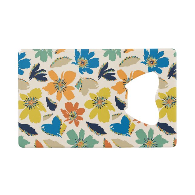 Abstract Hand-Drawn Boho Floral Pattern Credit Card Bottle Opener (Back Horizontal)
