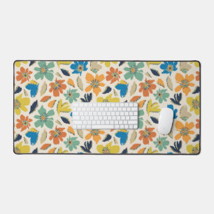 Abstract Hand-Drawn Boho Floral Pattern Desk Mat