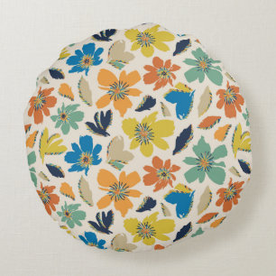 Abstract Hand-Drawn Boho Floral Pattern Round Pillow