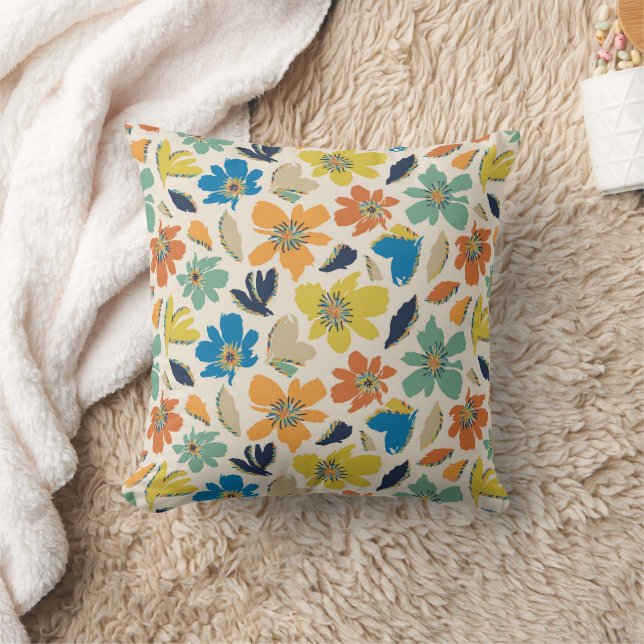 Abstract Hand-Drawn Boho Floral Pattern Throw Pillow (Blanket)