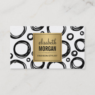 Abstract Hand Drawn Circles and Gold Name Logo Business Card