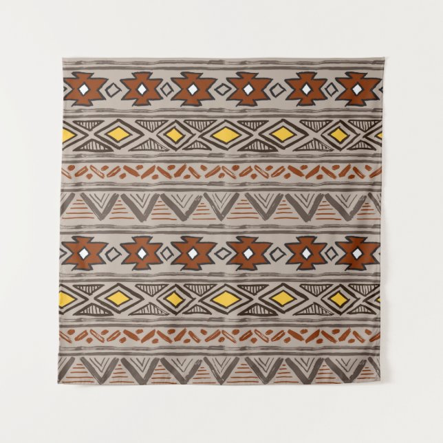 Abstract hand-drawn ethnic pattern tapestry (Front)