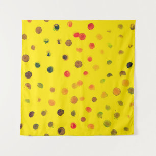 Abstract hand drawn image with multicolor dots on tapestry