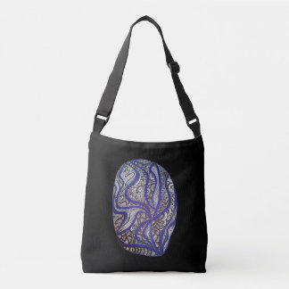 Abstract hand drawn modern black blue pattern art crossbody bag
