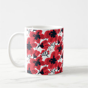 Abstract hand drawn red flowers seamless pattern coffee mug