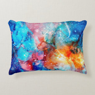 Abstract hand-made texture. Marbling blue and oran Accent Pillow