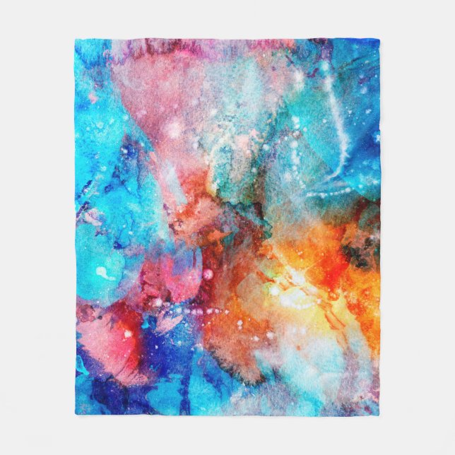 Abstract hand-made texture. Marbling blue and oran Fleece Blanket (Front)