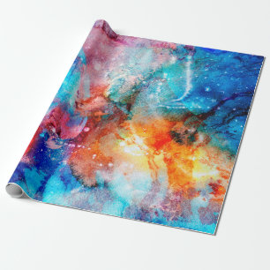 Abstract hand-made texture. Marbling blue and oran Wrapping Paper