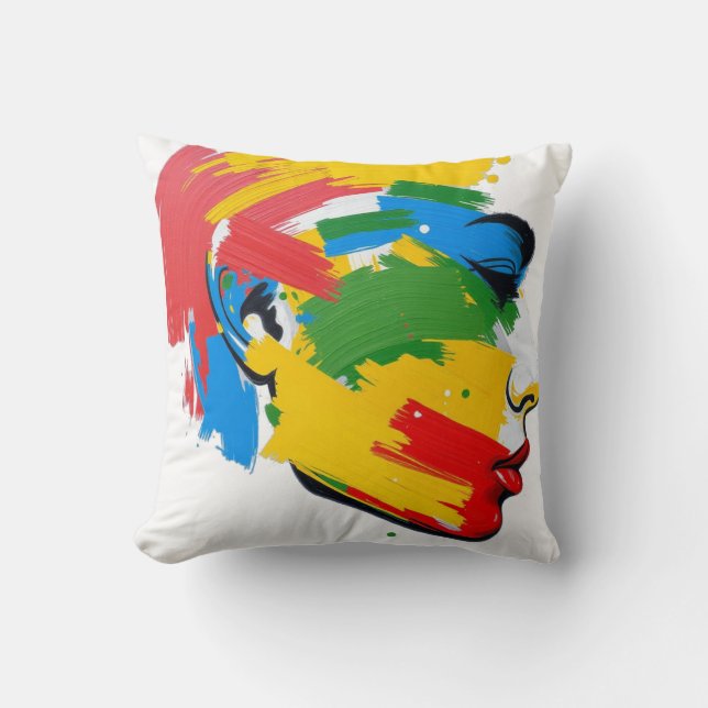 Abstract Hand-Painted Modern Feminism Throw Pillow (Front)
