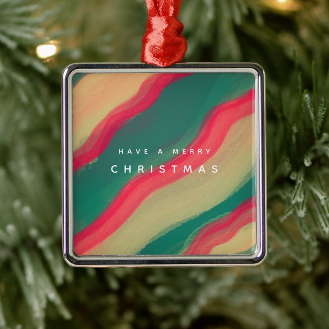 Abstract Hand Painted Pattern Flat Holiday Card Metal Ornament (Tree)