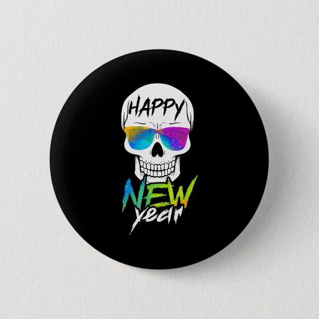 Abstract Happy New Skull Year  2 Inch Round Button (Front)
