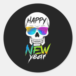 Abstract Happy New Skull Year Classic Round Sticker