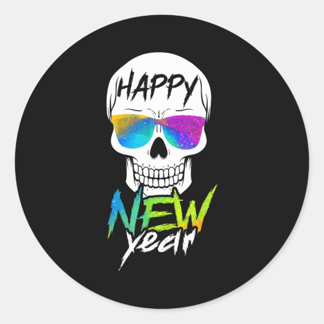 Abstract Happy New Skull Year  Classic Round Sticker (Front)