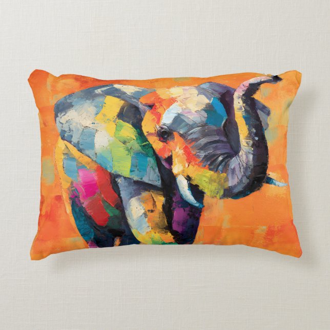 Abstract Happy Rainbow Elephant Accent Pillow (Front)