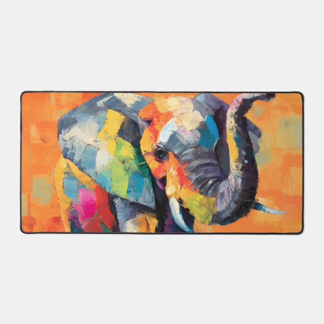 Abstract Happy Rainbow Elephant Desk Mat (Front)