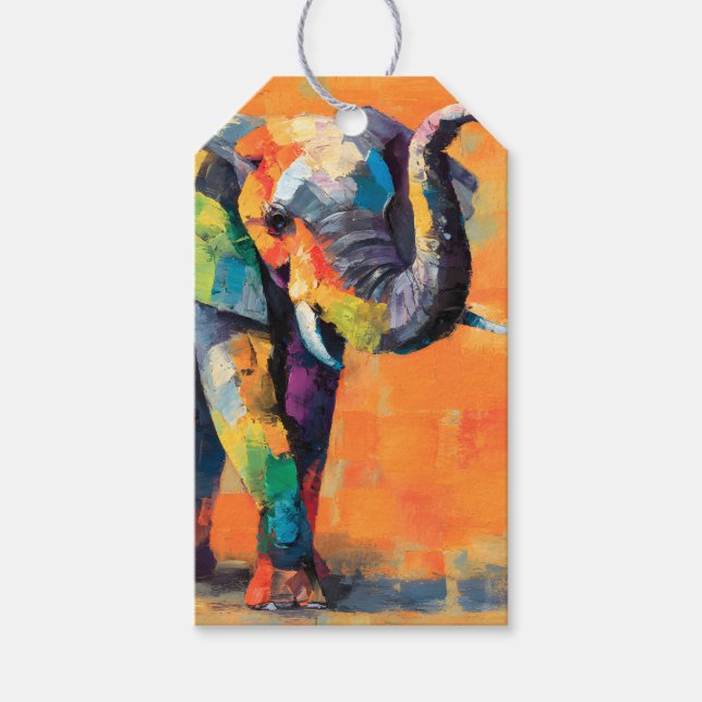 Abstract Happy Rainbow Elephant Gift Tags (Front)