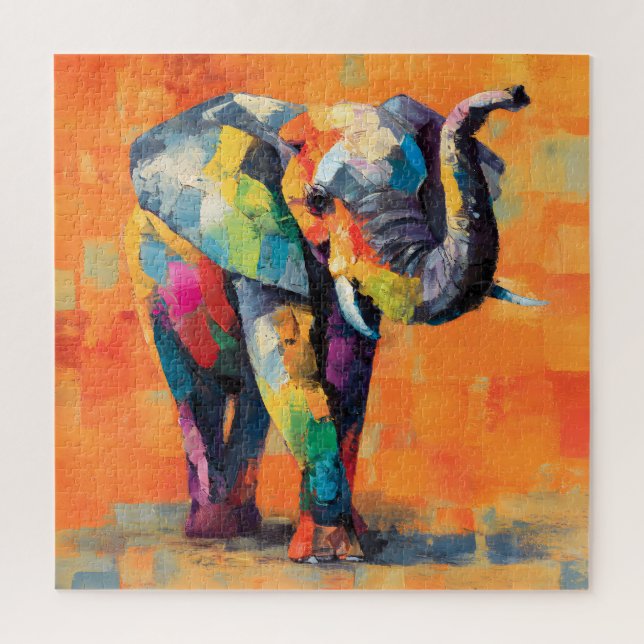 Abstract Happy Rainbow Elephant Jigsaw Puzzle (Vertical)
