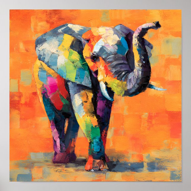 Abstract Happy Rainbow Elephant Poster (Front)