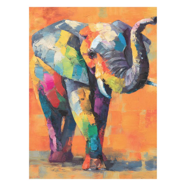 Abstract Happy Rainbow Elephant Tablecloth (Front)