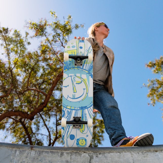 Abstract Happy Whimsical Sun Word Art Skateboard (Outdoor 1)