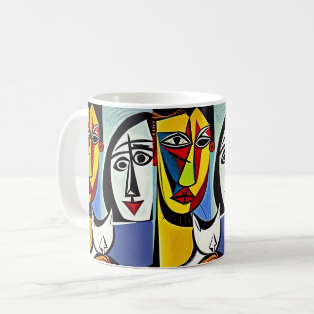 Abstract Harmony: Couple with Cat  Coffee Mug (Front Left)
