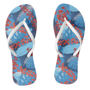 Abstract Hawaiian Leaf Pattern Flip Flops