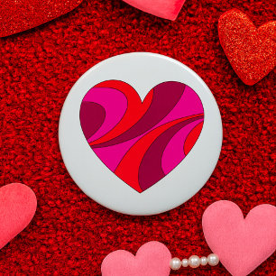 Abstract Heart Bold Red and Pink Swirl Pattern  3 Inch Round Button
